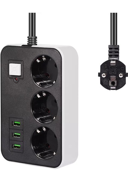 3 Usb’li 3’lü 1.8 M Akım Korumalı Priz (4887)