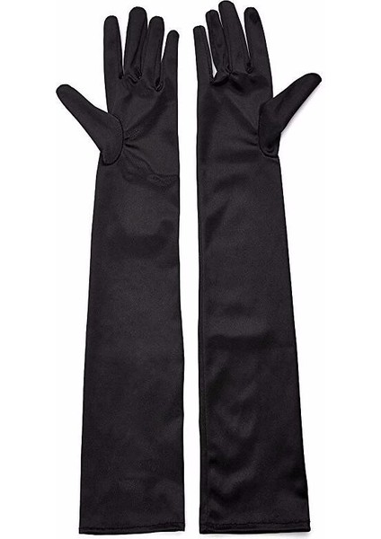 Siyah Renk Likralı Dirseğe Kadar Uzun Kumaş Eldiven 40 cm modelleri