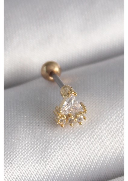 Bfs 316L Çelik Gold Renk Üçgen Zirkon Taşlı Tragus Piercing