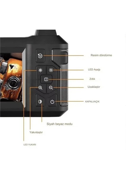 VTN-009 Ekranlı Çift Kameralı 20 Metre Sert Kablo Yılan Endoskop Kamera 8 mm 4.3 Inc modelleri