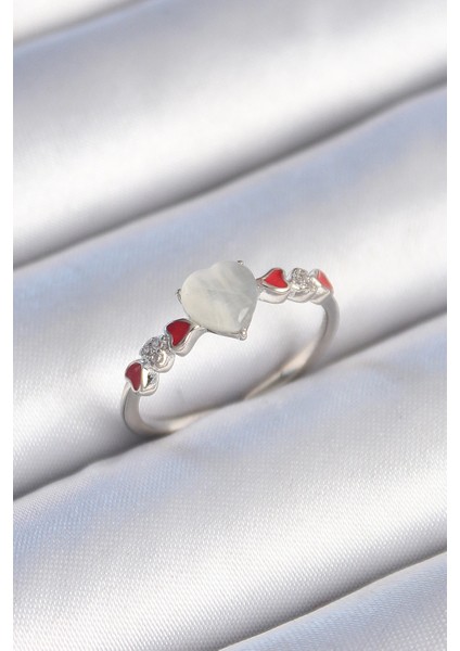 Bfs Pirinç Gümüş Renk Beyaz Mineli Kalp Model Zirkon Taş Detaylı Kadın Yüzük