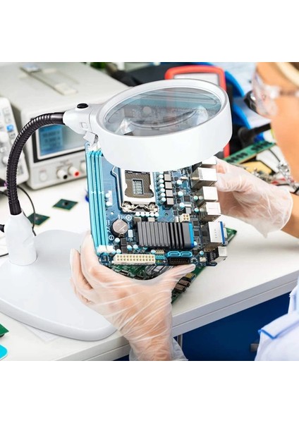 Masaüstü 10X LED Işıklı Büyüteç Okuma El Sanatları Onarım Büyüteç 7765 fırsatları