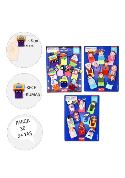 CLZ247 3 Set - 30 Parça Taşıtlar, Aile Bireyleri ve Meslekler Parmak Kukla fiyatları