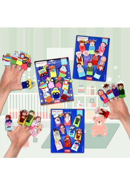 CLZ247 3 Set - 30 Parça Taşıtlar, Aile Bireyleri ve Meslekler Parmak Kukla modelleri