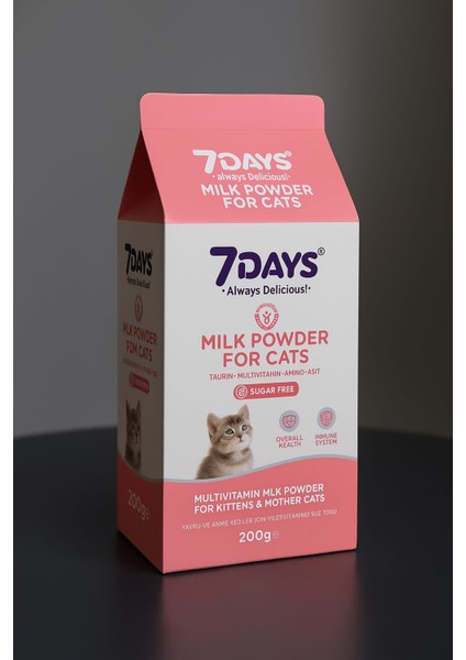 7 Days Yavru ve Anne Kediler Için Multivitaminli Süt Tozu 200 Gram