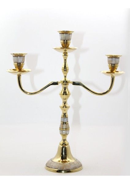 Pirinç Sedefli 3'lü Şamdan Model 2