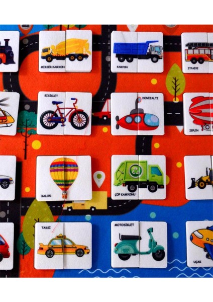 LISINYA247 Parça Bütün Eşleştirme Oyunu (Taşıtlar) Keçe Cırtlı Duvar Panosu , Eğitici Oyuncak modelleri