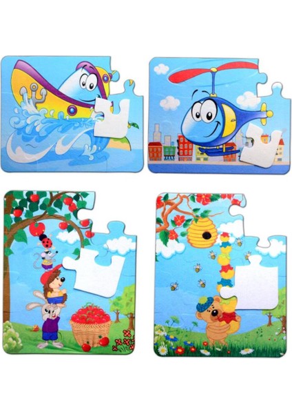 LISINYA247 4 Set - 48 Parça Tekne , Helikopter ve Elmacı Ayı 3+ Keçe Yapboz - 3 Yaş Puzzle