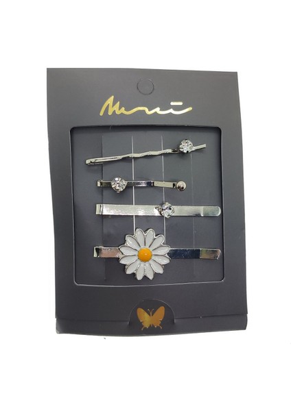 LISINYA417 Gümüş Renk Papatya Kombin Yan Toka