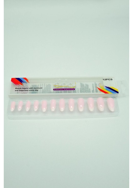 Litaetrend 12 Adet Badem Tırnak Tak ve Çık Kendinden Yapışkanlı Takma Tırnak Pembe