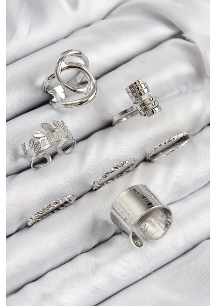 Bfs Pirinç Yaprak Model Gümüş Renk Kadın Yüzük Kombin Set