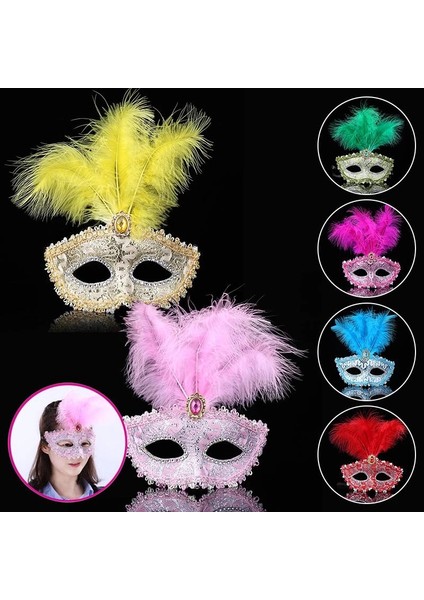 Mavi Dantel Işlemeli Mavi Tüylü Balo Parti Maskesi 17X20 cm fiyatları