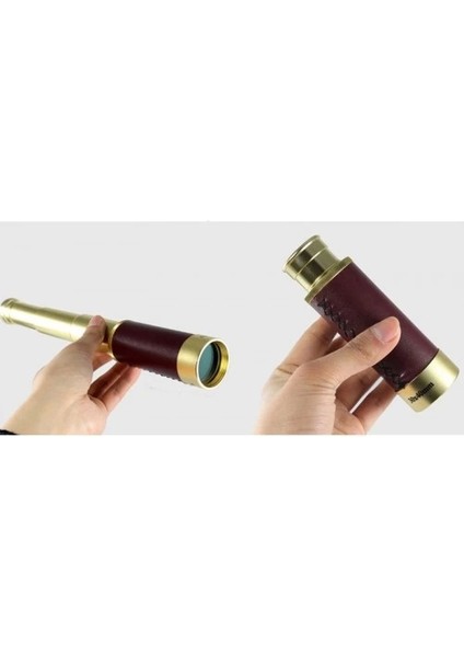 30X40 Panda Büyük Mercekli Pirinç Gövdeli Deri Çantalı Denizcilik Korsan Dürbün