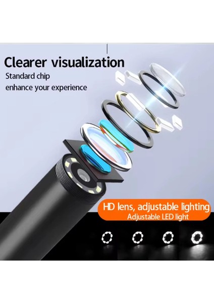 Ekranlı 3 Kameralı 10 mt Hafıza Kart Destekli Sert Kablo Yılan Endoskop Kamera 8 mm 4.3 Inc