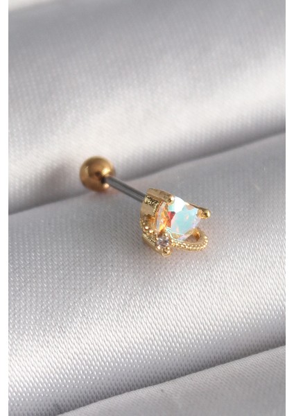 Bfs 316L Çelik Gold Renk Zirkon Taşlı Kalp Tragus Piercing