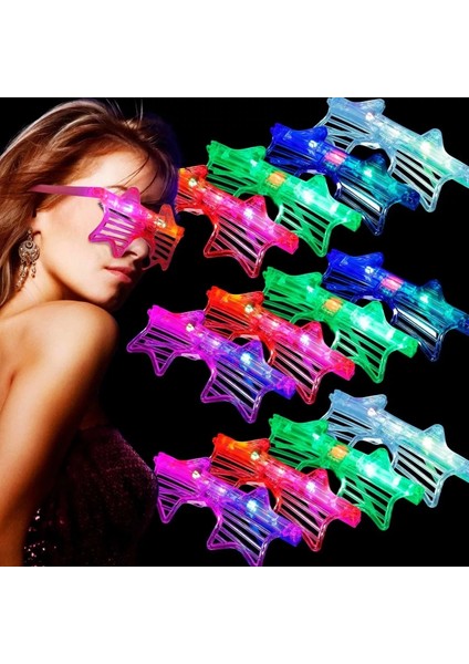 Işıklı Yıldız Gözlük Ledli Parti Gözlüğü 6 Renk 12 Adet