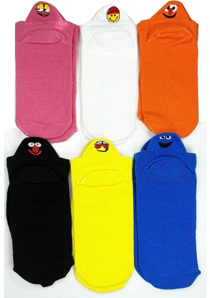 Litaetrend 6 Çift Emoji Desen Nakış Baskılı Kadın Pamuklu Bilek Çorap