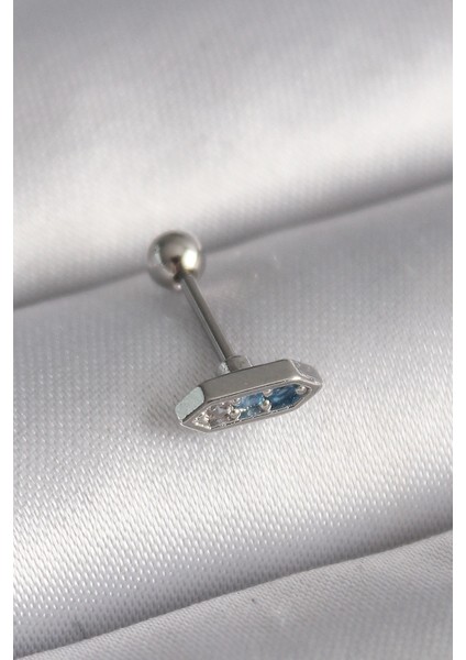 Bfs 316L Çelik Gümüş Renk Mavi Zirkon Taşlı Tragus Piercing