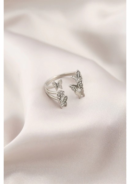 Bfs Gümüş Renk Metal Kelebek Model Kadın Yüzük