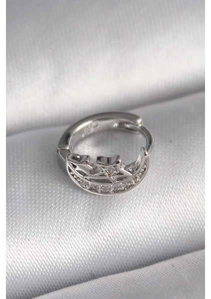 Bfs 316L Çelik Gümüş Renk Zirkon Taşlı Ay Yıldız Model Tragus Piercing