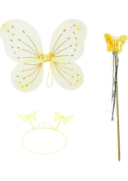 Bfs Sarı Kelebek Erkek-Kız Seti – 50 cm Kelebek Kanadı, Taç ve Asa fiyatları