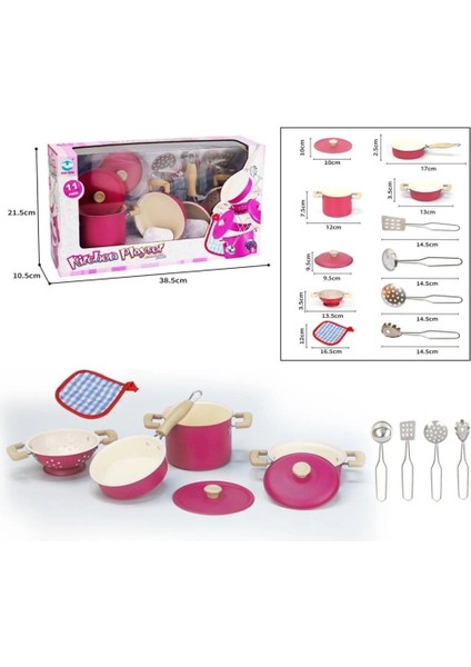 Bfs 3815-6A Emaye Tencere 11 Parça Pembe -Vardem Oyuncak