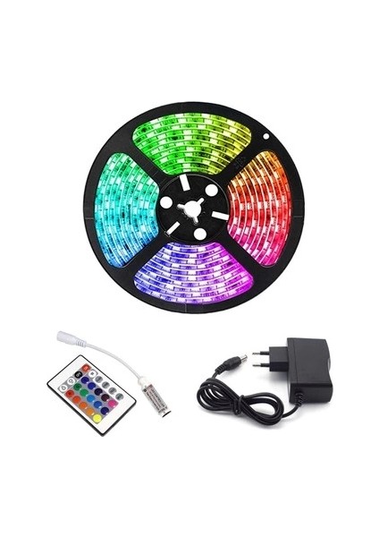 Bfs Rgb Şerit 5 Metre 16 Renkli Kumandalı Adaptörlü Çift Taraflı Bant