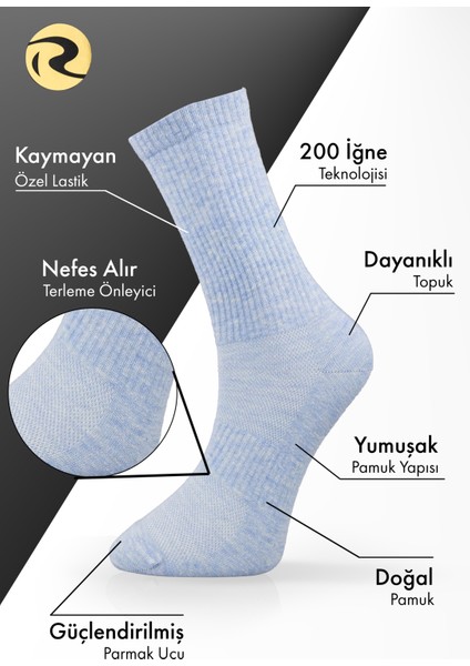 5 Çift Pamuklu Erkek Düz Dikişsiz Tenis Çorap Premium Mavi modelleri