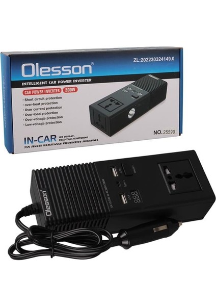 Olesson 1665 Dc 12-24V 200W Oto Araç Power Inverter Ek Çakmak Girişi - Type-C - Çift USB - 220V Üniversal Priz indirimleri