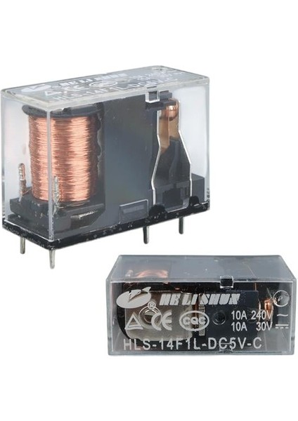5 Volt Şeffaf 5 Bacak 10A Tek Kontak Röle HLS14F1L-DC5V-C