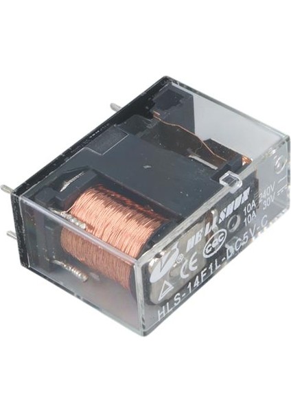 5 Volt Şeffaf 5 Bacak 10A Tek Kontak Röle HLS14F1L-DC5V-C modelleri