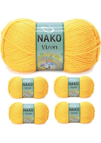 5 Adet Vizon Premium Akrilik El Örgü İpi Yünü Renk NO:184 Sarı