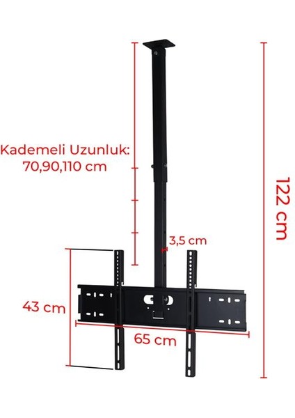 Powermaster Pm-32 Led/lcd/plazma 70-90-110 cm Dar Ağız 45 Derece Açılı Tavan Tv Askı Aparatı modelleri