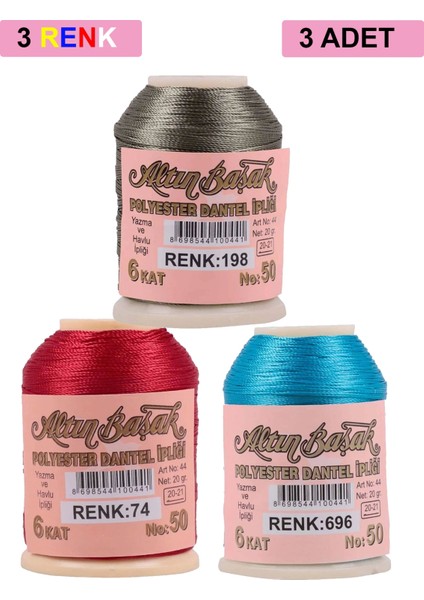 3 Adet Oya ve Dantel İpi 20 gr - Royaleks - No: 074 - 696 - 198