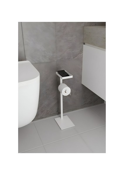 Telefon Raflı Metal Tuvalet Kağıdı Askısı Ayaklı Minimalist Tuvalet Kağıtlığı Banyo Toparlayıcı