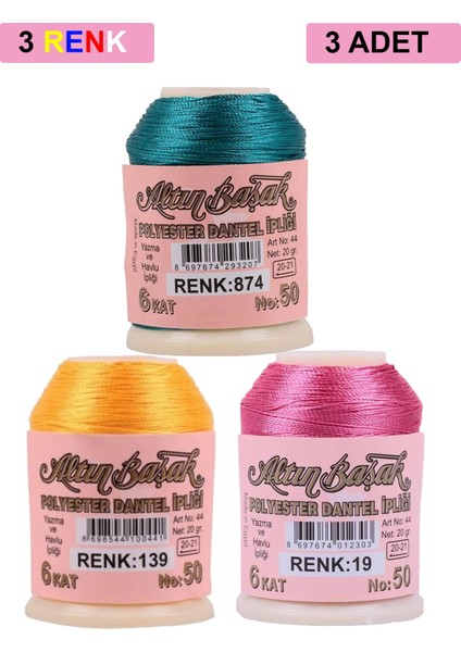 3 Adet Oya ve Dantel İpi 20 gr - Royaleks - No: 139 - 019 - 874