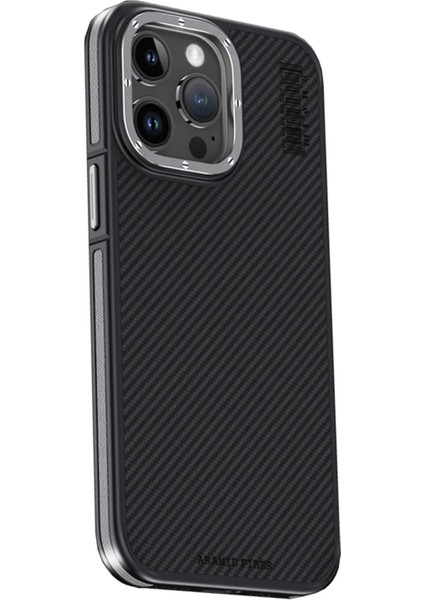 iPhone 15 Pro Kılıf Aramid 600D Kevlar Karbon Fiber Magsafe Kapak - GRI-(5796)