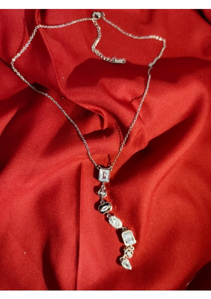 Paslanmaz Çelik Gümüş Renkli Y Kolye – Renkli Taşlı Zarif Tasarım 7 Elementli Y Kolye