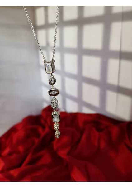 Paslanmaz Çelik Gümüş Renkli Y Kolye – Renkli Taşlı Zarif Tasarım 7 Elementli Y Kolye fiyatları