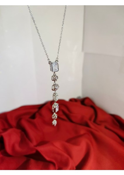 Paslanmaz Çelik Gümüş Renkli Y Kolye – Renkli Taşlı Zarif Tasarım 7 Elementli Y Kolye modelleri