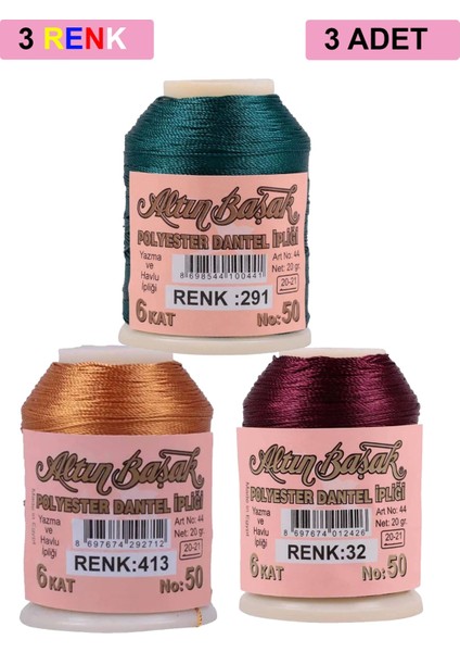 3 Adet Oya ve Dantel İpi 20 gr - Royaleks - No: 413 - 032 - 291