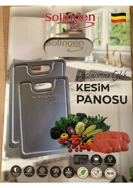 Solıngen Paslanmaz Çelik Kesme Tahtası 2 Adet Antibakteriyel Yüzey modelleri