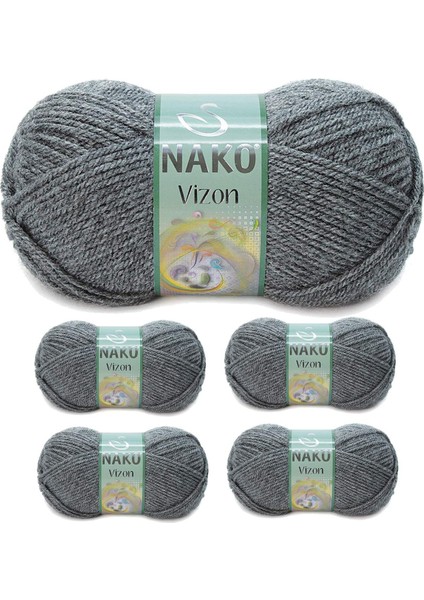 5 Adet Vizon Premium Akrilik El Örgü İpi Yünü Renk NO:193 Loş Gri