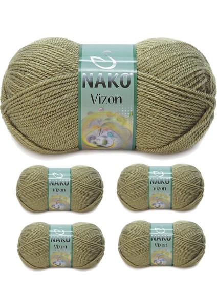 5 Adet Vizon Premium Akrilik El Örgü İpi Yünü Renk NO:268 Asker Yeşil