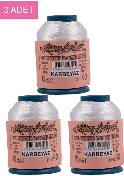 3 Adet Oya ve Dantel İpi 20 gr - Royaleks - No: K.beyaz