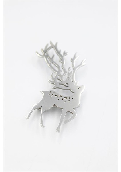 Çelik Geyik Broş - Gümüş