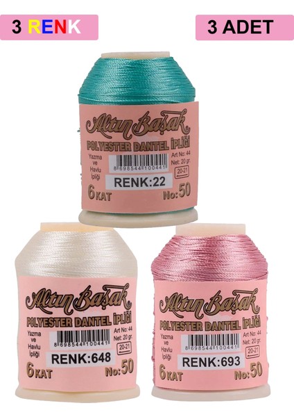 3 Adet Oya ve Dantel İpi 20 gr - Royaleks - No: 648 - 693 - 022