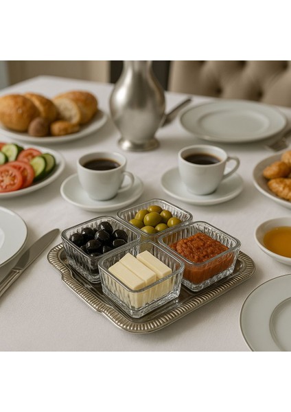 Tepsili 5 Parca Kare Çerezlik Takımı-Cam-Gumus Renk Tepsi modelleri