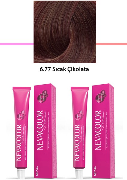 2 Li Set Premium 6.77 Sıcak Çikolata - Kalıcı Krem Saç Boyası 2 x 50 G Tüp