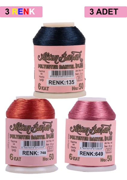 3 Adet Oya ve Dantel İpi 20 gr - Royaleks - No: 748 - 649 - 135